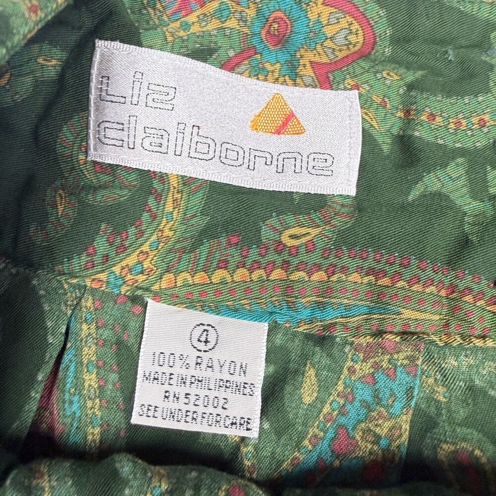Vintage 1980’s Liz Claiborne Green Paisley A-Line Skirt - Picture 3 of 6
